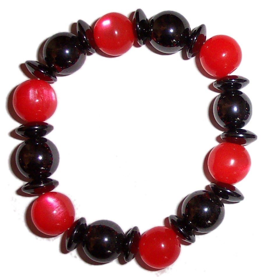 MAGNETIC HAEMATITE and RED CATS EYE BRACELET mg9r